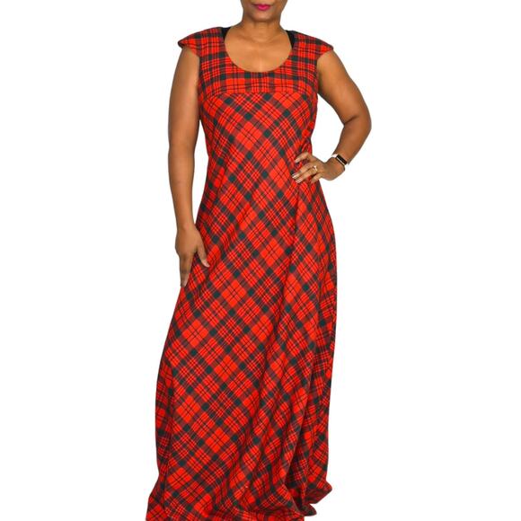 Vintage Saba Tartan Dress Red Matching Shawl Wool Plaid 70s Maxi Set Size Medium - Picture 2 of 15